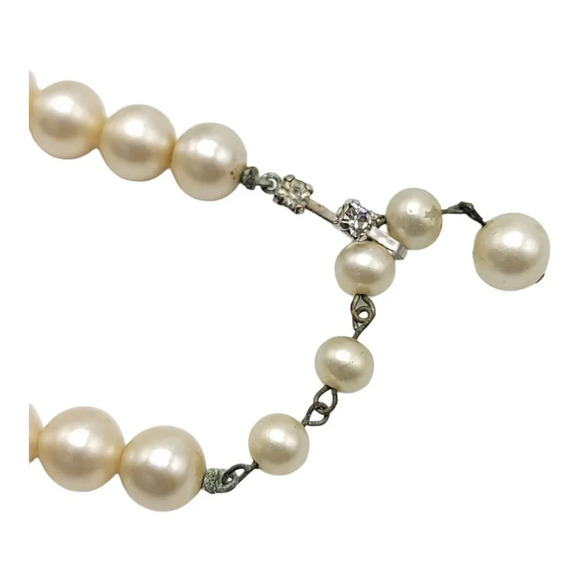Marvella Glass Faux Pearls Choker Necklace Adjustable With Rhinestone Clasp - Picture 4 of 5